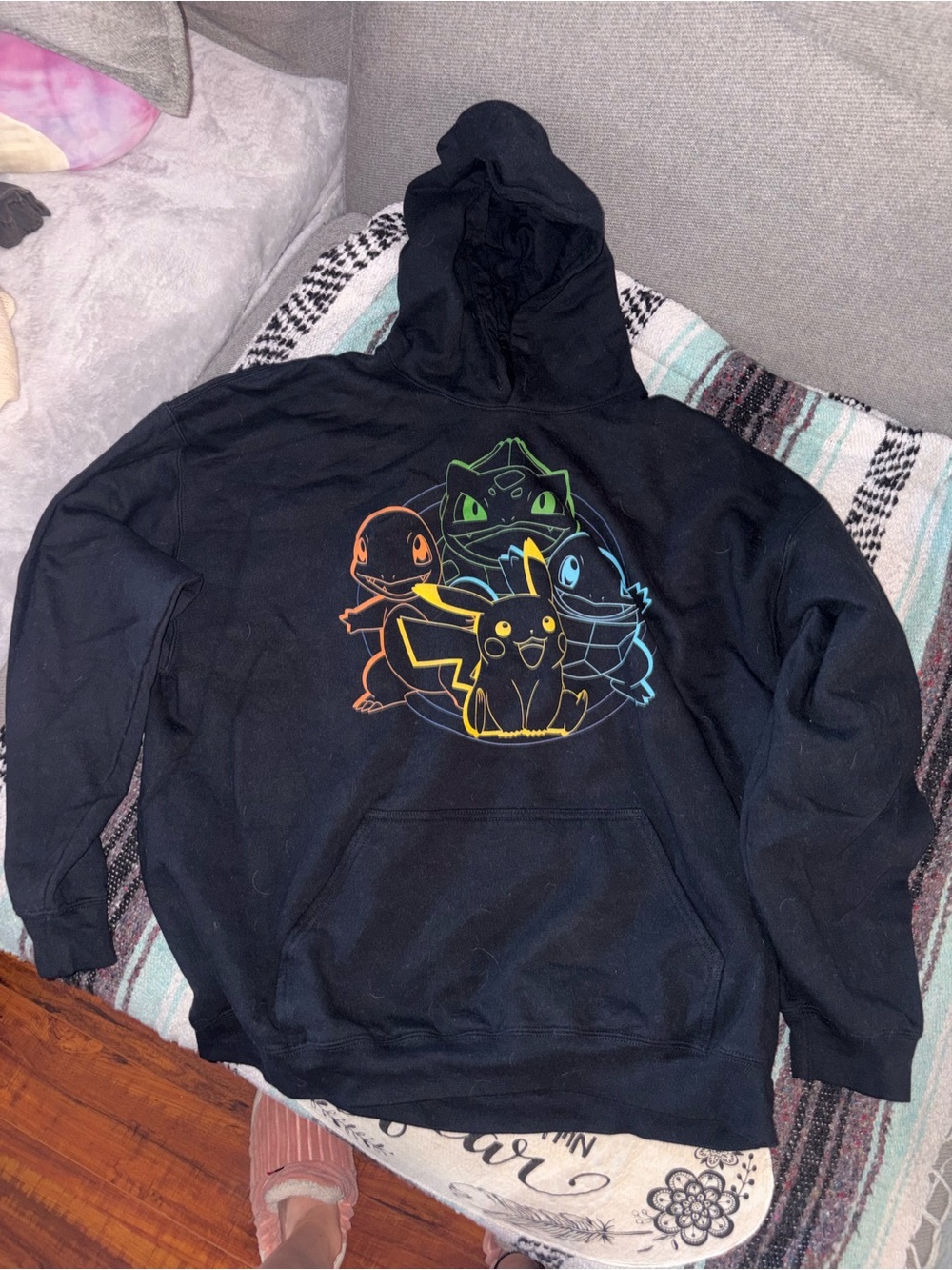 Gildan Black Hoodie with Multicolor Pokémon Line Art